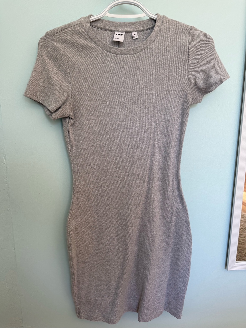 Aritzia TNA Grey Ribbed T-Shirt Mini Dress